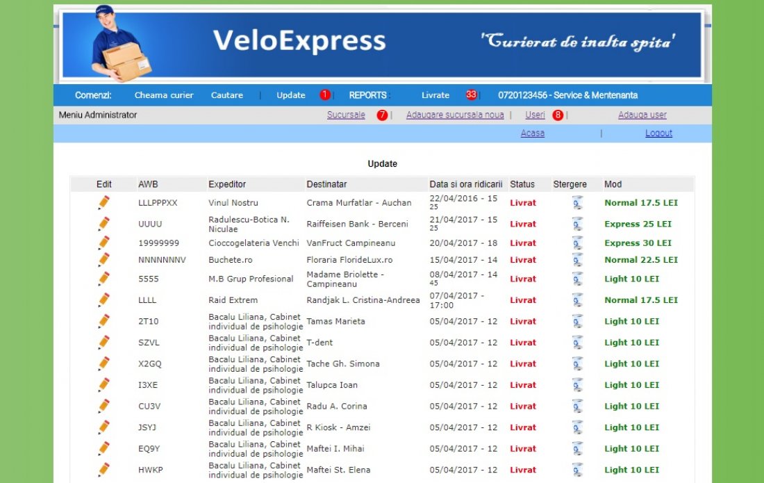 Atestat informatica VeloExpress - servicii de curierat